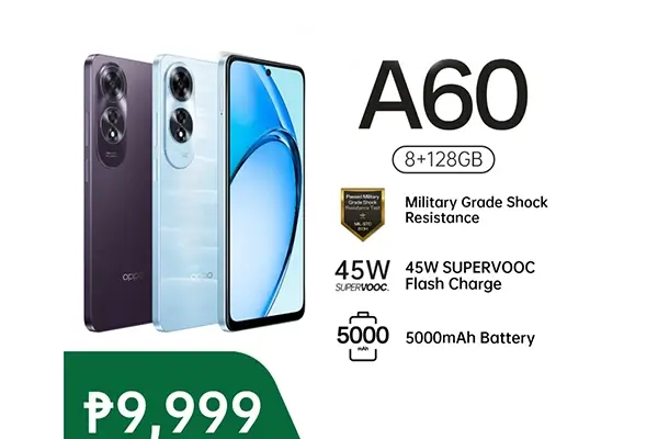 OPPO A60 available in Purple and Blue color options.